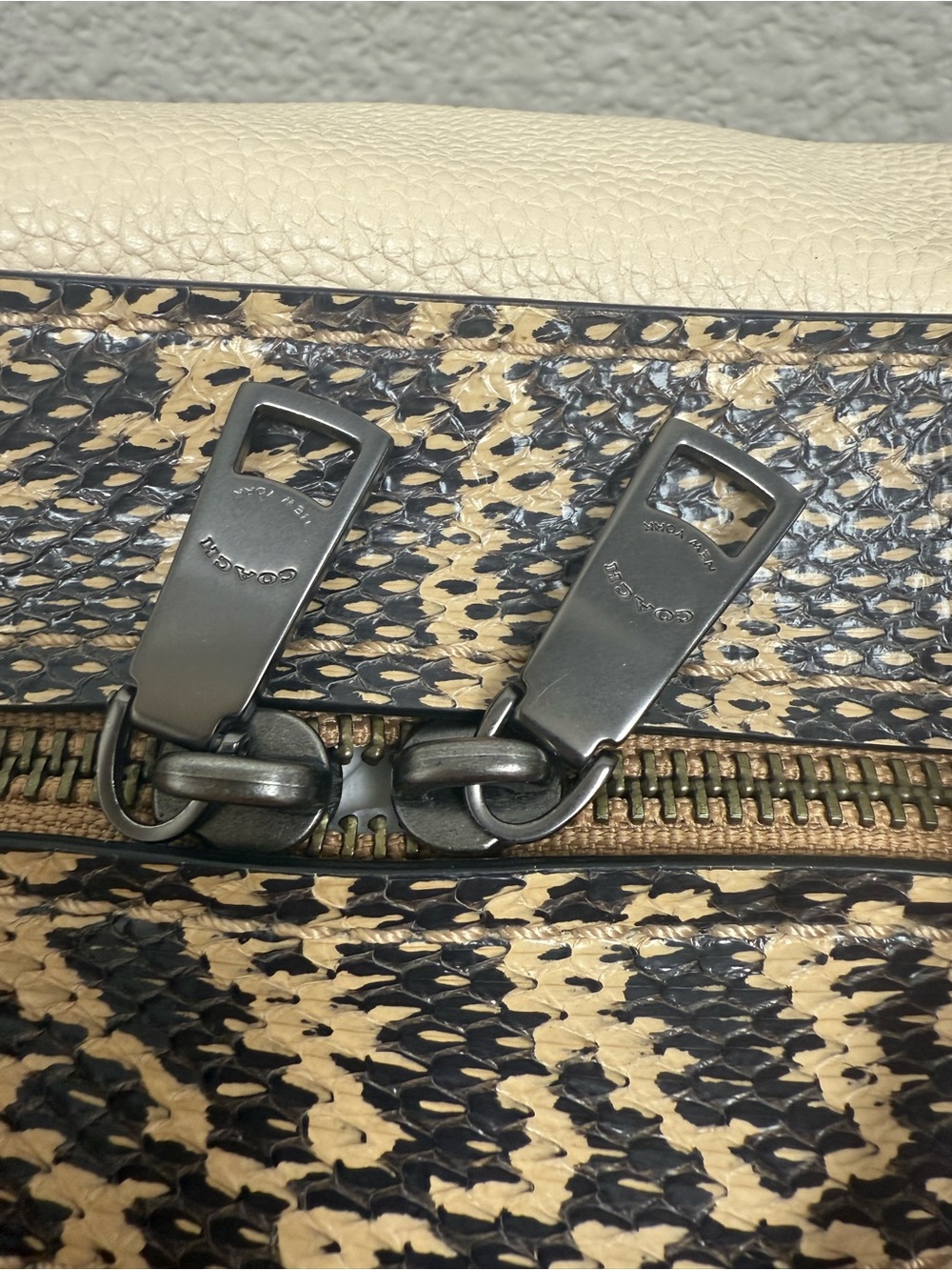Coach Beige Lane Satchel in Colorblock with Snake Skin Accents - Picture 8 of 16